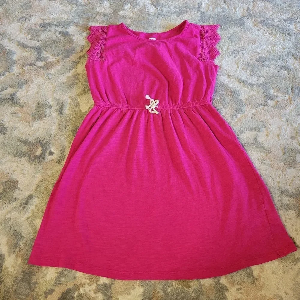 Old Navy Hot Pink Gathered Waist with lace sleeve Girls Dress